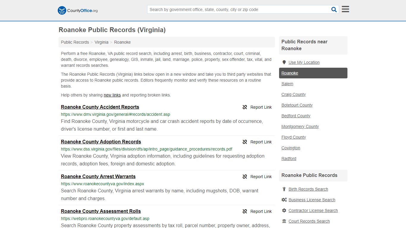 Roanoke Public Records (Virginia) - County Office