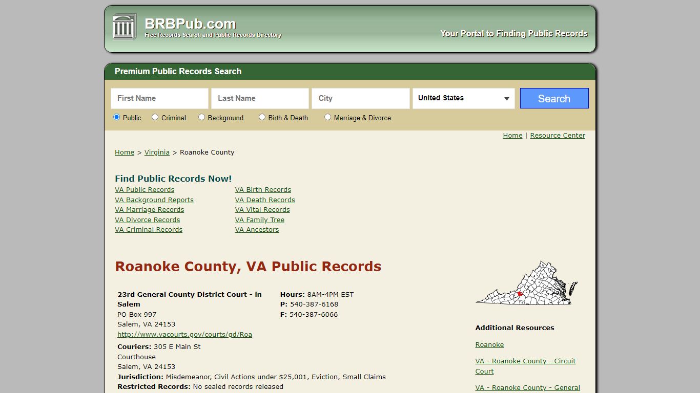 Roanoke County, VA Public Records - BRB Pub